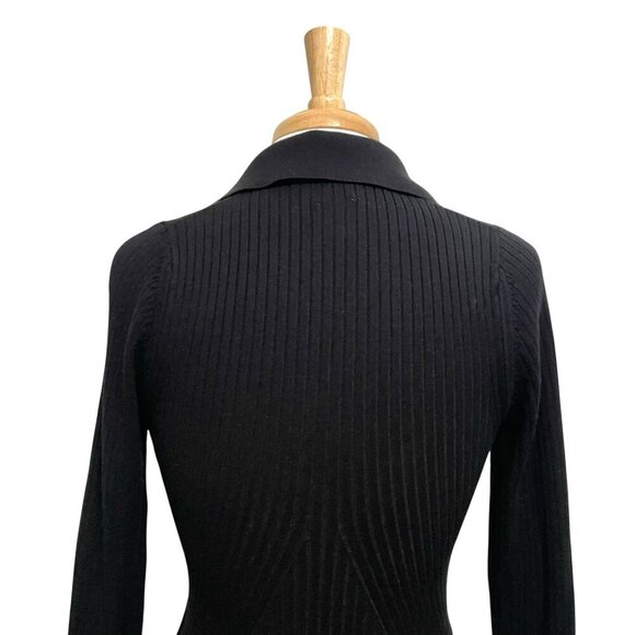 Anthropologie Maeve Satin Cuff Ribbed Polo Sweater Punk Goth Black size Small - Picture 6 of 10
